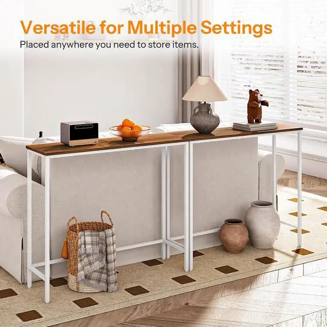 Alt view image 5 of 7 - Narrow Console Table, 29.5" Small Entryway Table, Thin Sofa Table, Side Table, Display Table, for Hallway, Bedroom, Living Room, Foyer, White and Walnut WH75XG01