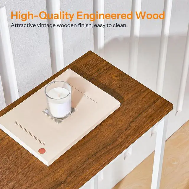 Alt view image 7 of 7 - Narrow Console Table, 29.5" Small Entryway Table, Thin Sofa Table, Side Table, Display Table, for Hallway, Bedroom, Living Room, Foyer, White and Walnut WH75XG01
