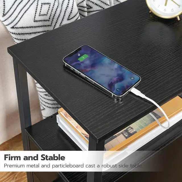 Alt view image 7 of 7 - Set of 2 End Tables with Charging Station, Narrow Side Table with Drawers & USB Port & Power Outlets, Nightstand for Small Spaces, Living Room, Stable and Sturdy, Black BK541BZP201