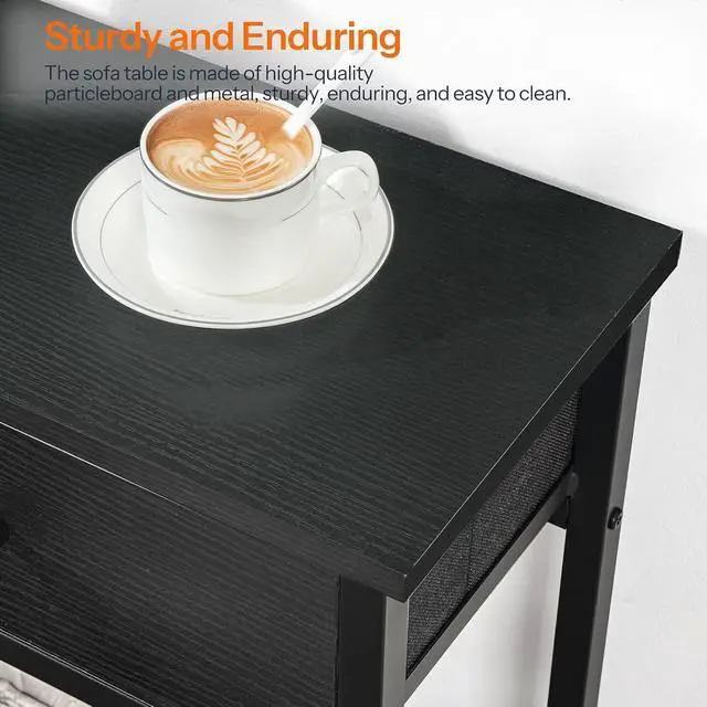 Alt view image 7 of 7 - 29.5" Narrow Console Table with 2 Fabric Drawers, Small Entryway Table with 2-Tier Storage Shelves, Sofa Table, Behind Couch Table, for Living Room, Hallway, Black BB71XG01