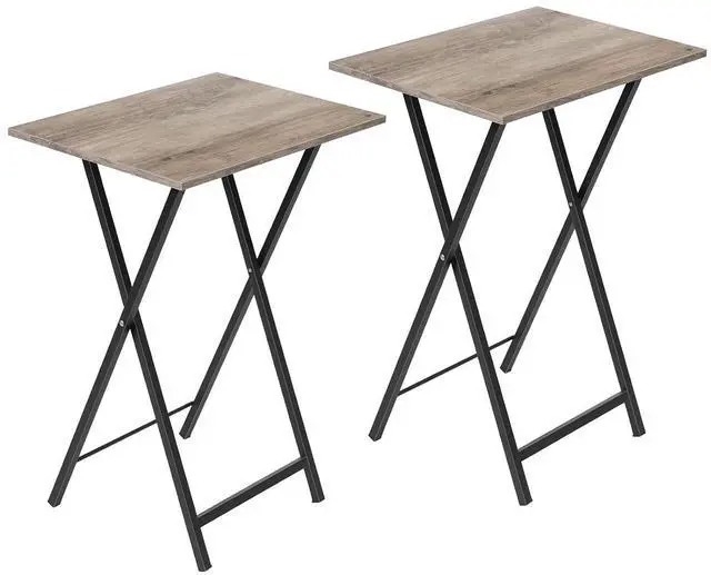Main image of Folding TV Tray Tables, Set of 2 Side Table for Small Space, Industrial Snack Tables for Eating at Couch, Stable Metal Frame, Easy Assembly, Space Saving, Greige and Black BG25BZ01