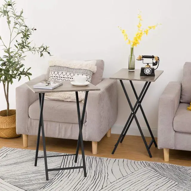 Alt view image 7 of 7 - Folding TV Tray Tables, Set of 4 TV Trays with Storage Rack, Industrial Side Table for Eating at Couch, Foldable Snack Table for Small Space, Easy Assembly, Greige and Black BG50BZ01