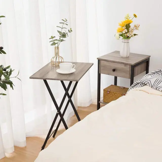 Alt view image 4 of 7 - Folding TV Table, TV Tray, Stable Snack Table for Small Space, Portable Sofaside Desk, Easy Assembly and Storage, Ideal for Snacks and Meals in Living Room, Greige and Black BG15BZ01