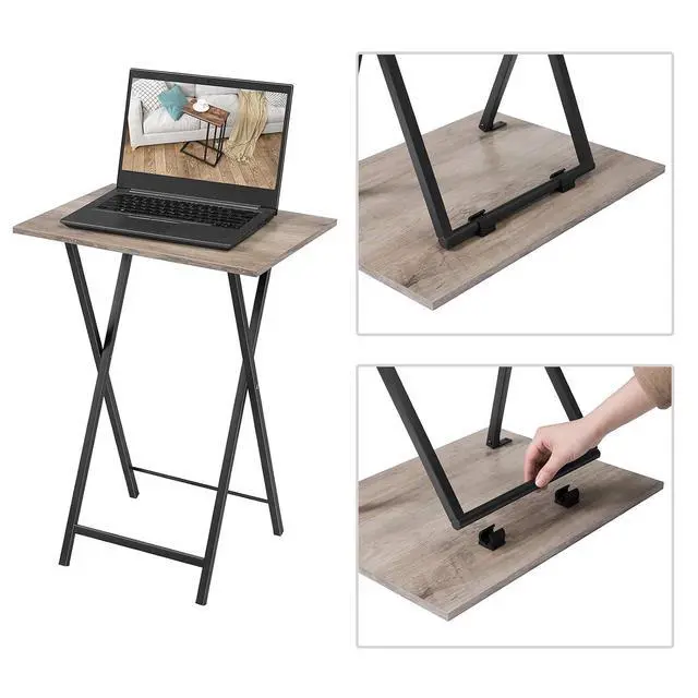 Alt view image 6 of 7 - Folding TV Tray Tables, Set of 2 Side Table for Small Space, Industrial Snack Tables for Eating at Couch, Stable Metal Frame, Easy Assembly, Space Saving, Greige and Black BG25BZ01