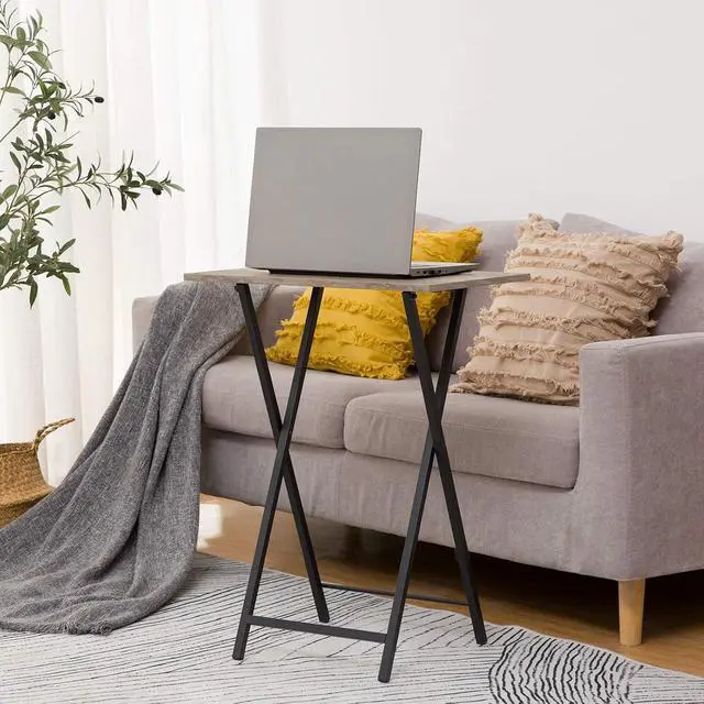 Alt view image 2 of 7 - Folding TV Tray Tables, Set of 4 TV Trays with Storage Rack, Industrial Side Table for Eating at Couch, Foldable Snack Table for Small Space, Easy Assembly, Greige and Black BG50BZ01