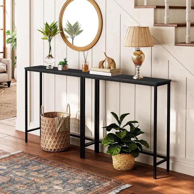 Alt view image 4 of 7 - 2 Pack Narrow Console Table, 29.5" Small Entryway Table, Thin Long Sofa Side Display Table, for Hallway, Bedroom, Living Room, Foyer, Black BK75XGP201