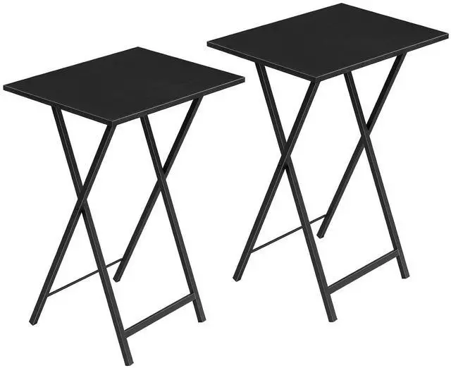 Main image of Folding TV Tray Tables, Set of 2 Side Tables for Small Space, Industrial Snack Desk for Eating at Couch, Stable Metal Frame, Easy Assembly, Space Saving, Black BK25BZ01