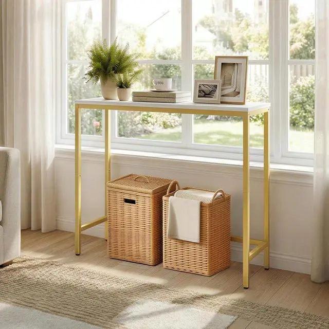 Alt view image 5 of 7 - Narrow Console Table, 29.5" Small Entryway Table, Thin Sofa Table, Side Table, Display Table, for Hallway, Bedroom, Living Room, Foyer, White and Gold DW75XG01