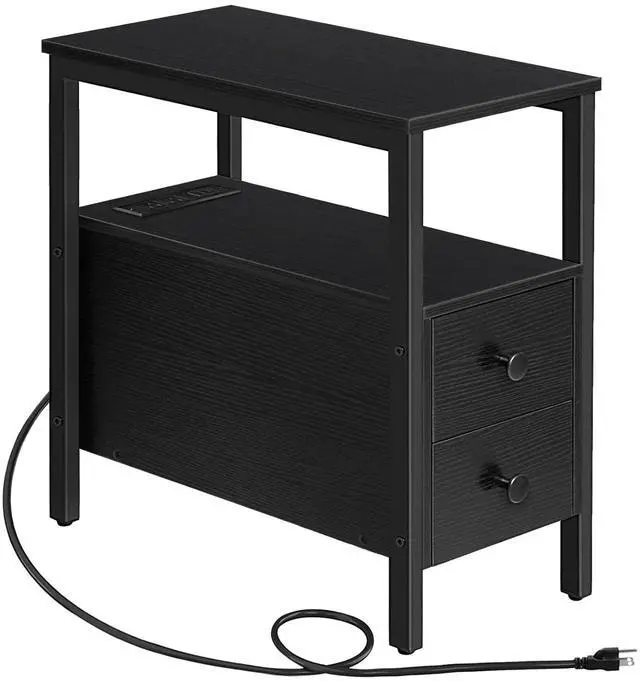 Main image of End Table with Charging Station, Narrow Side Table with 2 Drawer & USB Port & Power Outlets, Nightstand for Small Spaces, Stable and Sturdy, for Living Room, Bedroom, Black BK541BZ01