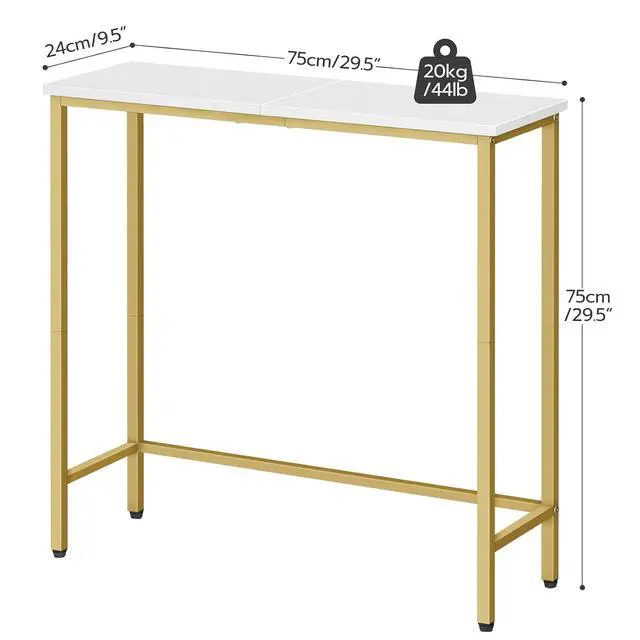 Alt view image 3 of 7 - Narrow Console Table, 29.5" Small Entryway Table, Thin Sofa Table, Side Table, Display Table, for Hallway, Bedroom, Living Room, Foyer, White and Gold DW75XG01
