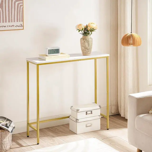 Alt view image 6 of 7 - Narrow Console Table, 29.5" Small Entryway Table, Thin Sofa Table, Side Table, Display Table, for Hallway, Bedroom, Living Room, Foyer, White and Gold DW75XG01