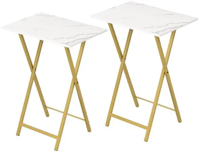 Main image of Folding TV Tray Tables, Set of 2 Side Table for Small Space, Industrial Snack Tables for Eating at Couch, Stable Metal Frame, Easy Assembly, Space Saving, Marble and Gold DM25BZ01