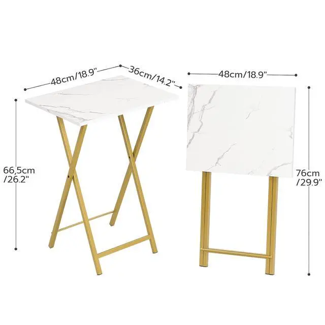 Alt view image 3 of 7 - Folding TV Tray Tables, Set of 2 Side Table for Small Space, Industrial Snack Tables for Eating at Couch, Stable Metal Frame, Easy Assembly, Space Saving, Marble and Gold DM25BZ01