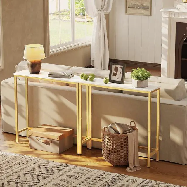Alt view image 7 of 7 - Narrow Console Table, 29.5" Small Entryway Table, Thin Sofa Table, Side Table, Display Table, for Hallway, Bedroom, Living Room, Foyer, White and Gold DW75XG01