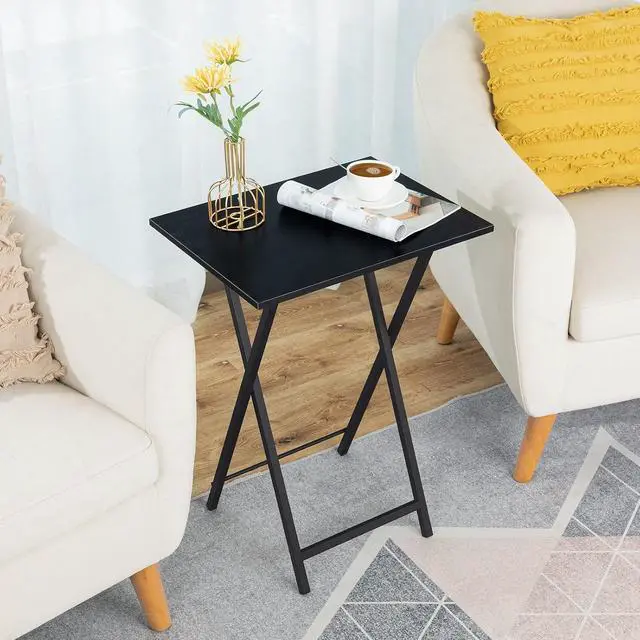 Alt view image 4 of 7 - Folding TV Tray Tables, Set of 2 Side Tables for Small Space, Industrial Snack Desk for Eating at Couch, Stable Metal Frame, Easy Assembly, Space Saving, Black BK25BZ01