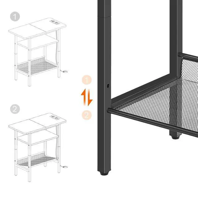 Alt view image 7 of 7 - Side Table, Narrow End Table with Shelf, Charging Station, Wide Storage Tabletop, 3-Tier Bedside Tables for for Small Spaces, Living Room, Bedroom, Greige and Black BG366UBZ01