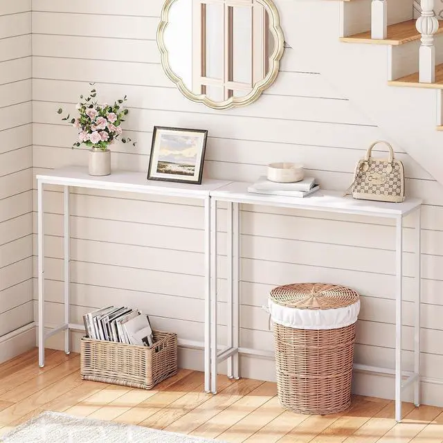 Alt view image 2 of 7 - Narrow Console Table, 29.5" Small Entryway Table, Thin Sofa Table, Side Table, Display Table, for Hallway, Bedroom, Living Room, Foyer, White WW75XG01