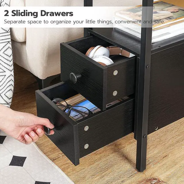 Alt view image 6 of 7 - End Table with Charging Station, Narrow Side Table with 2 Drawer & USB Port & Power Outlets, Nightstand for Small Spaces, Stable and Sturdy, for Living Room, Bedroom, Black BK541BZ01