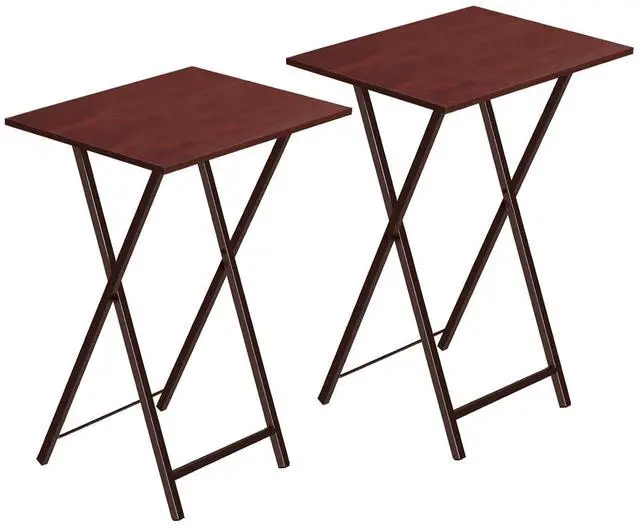 Main image of Folding TV Tray Tables, Set of 2 Side Table for Small Space, Industrial Snack Tables for Eating at Couch, Stable Metal Frame, Easy Assembly, Space Saving, Brown BR25BZ01