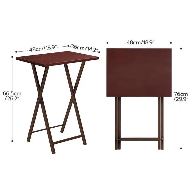 Alt view image 3 of 7 - Folding TV Tray Tables, Set of 2 Side Table for Small Space, Industrial Snack Tables for Eating at Couch, Stable Metal Frame, Easy Assembly, Space Saving, Brown BR25BZ01