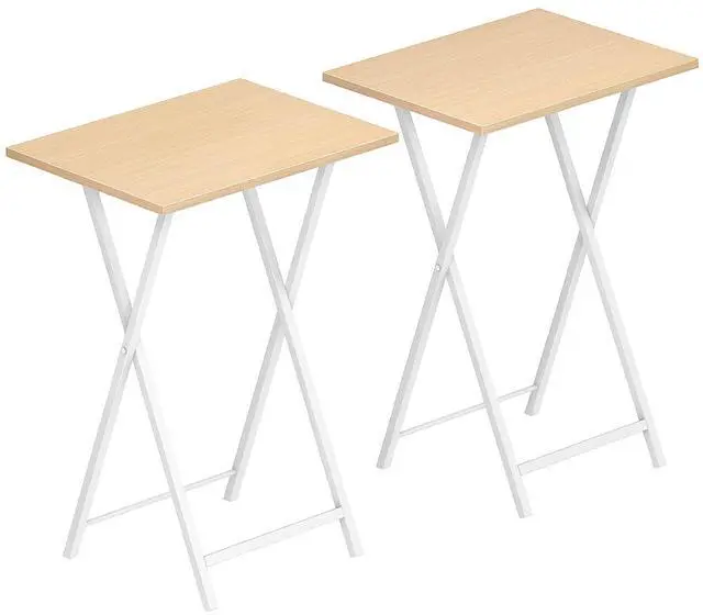 Main image of Folding TV Tray Tables, Set of 2 Side Table for Small Space, Industrial Snack Tables for Eating at Couch, Stable Metal Frame, Easy Assembly, Space Saving, Natural and White WN25BZ01