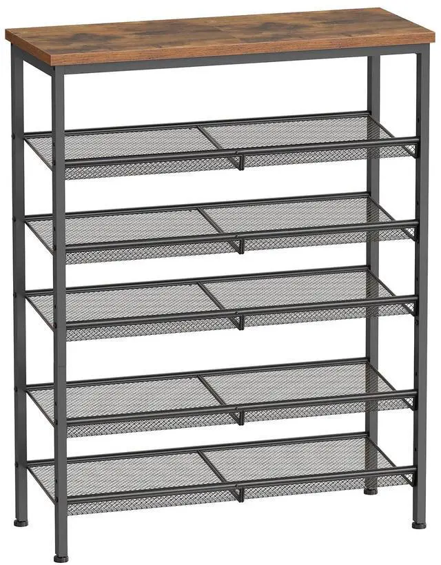 Main image of Shoe Rack for Entryway, 6-Tier Shoe Organizer with Adjustable Mesh Shelves, 18-24 Pairs of Shoes, Spacious Floor Mount, Metal, Industrial, Shoe Shelf for Closet, Rustic Brown BF60XJ01