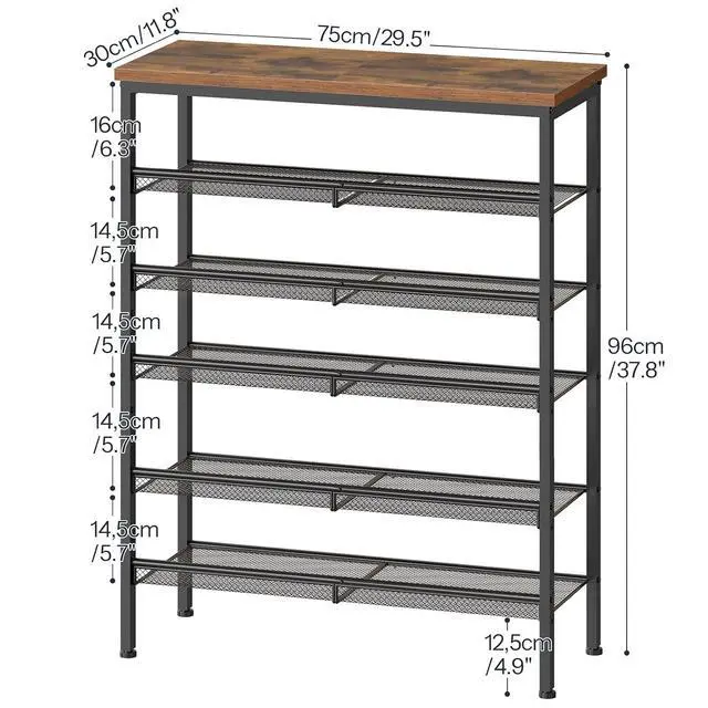 Alt view image 3 of 7 - Shoe Rack for Entryway, 6-Tier Shoe Organizer with Adjustable Mesh Shelves, 18-24 Pairs of Shoes, Spacious Floor Mount, Metal, Industrial, Shoe Shelf for Closet, Rustic Brown BF60XJ01
