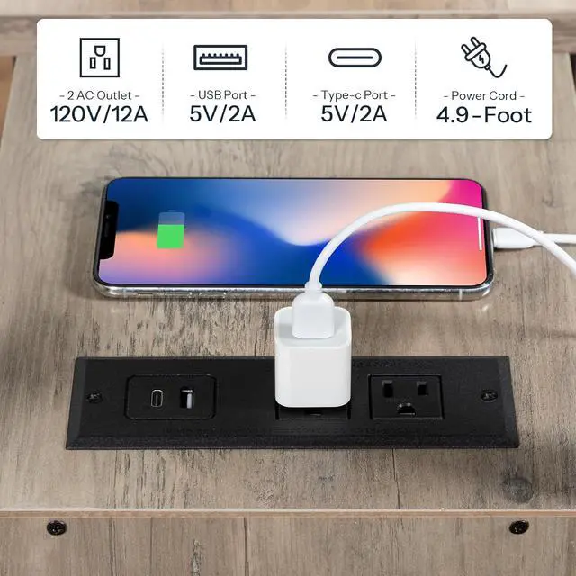 Alt view image 5 of 7 - Set of 2 End Tables with Charging Station, Narrow Side Table with Drawers & USB Port & Power Outlets, Nightstand for Small Spaces, Living Room, Stable, Greige and Black BG541BZP201