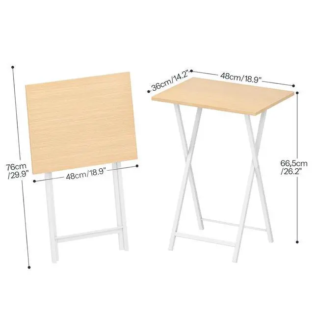 Alt view image 3 of 7 - Folding TV Tray Tables, Set of 2 Side Table for Small Space, Industrial Snack Tables for Eating at Couch, Stable Metal Frame, Easy Assembly, Space Saving, Natural and White WN25BZ01