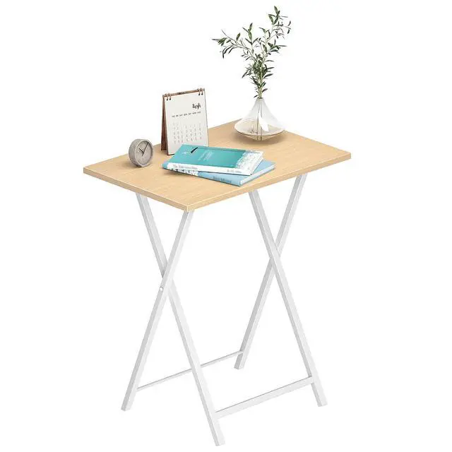 Alt view image 4 of 7 - Folding TV Tray Tables, Set of 2 Side Table for Small Space, Industrial Snack Tables for Eating at Couch, Stable Metal Frame, Easy Assembly, Space Saving, Natural and White WN25BZ01