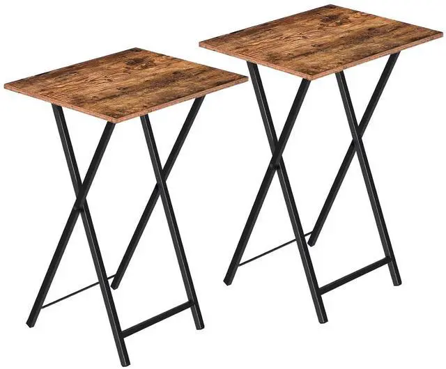 Main image of Folding TV Tray Tables, Set of 2 Side Table for Small Space, Industrial Snack Tables for Eating at Couch, Stable Metal Frame, Easy Assembly, Space Saving, Rustic Brown and Black BF25BZ01