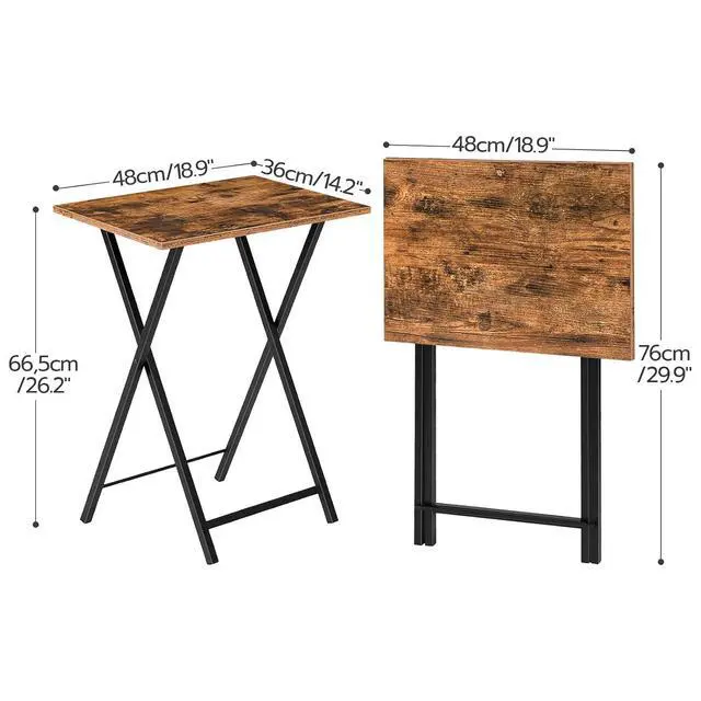 Alt view image 3 of 7 - Folding TV Tray Tables, Set of 2 Side Table for Small Space, Industrial Snack Tables for Eating at Couch, Stable Metal Frame, Easy Assembly, Space Saving, Rustic Brown and Black BF25BZ01