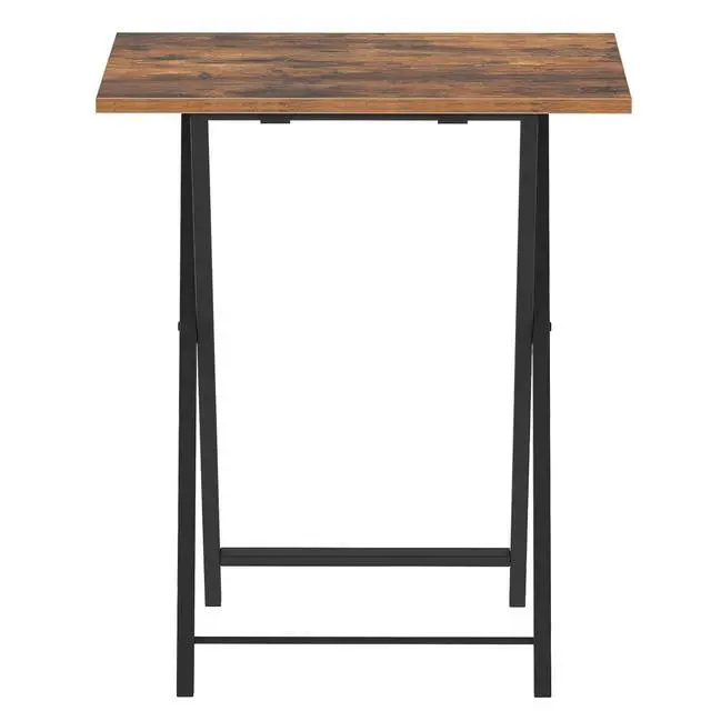 Alt view image 5 of 7 - Folding TV Tray Tables, Set of 2 Side Table for Small Space, Industrial Snack Tables for Eating at Couch, Stable Metal Frame, Easy Assembly, Space Saving, Rustic Brown and Black BF25BZ01