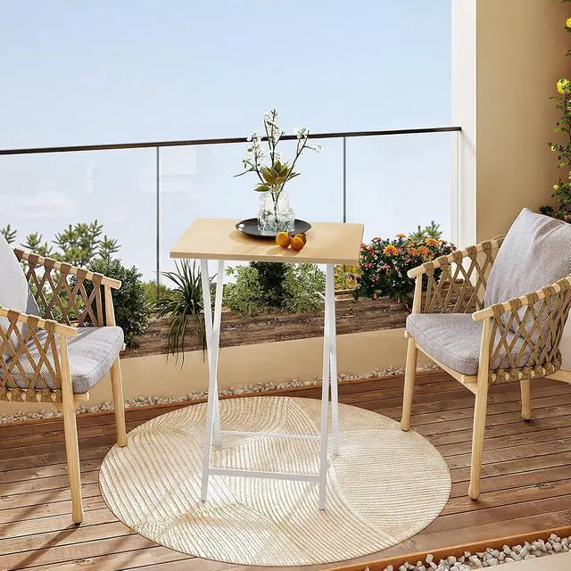 Alt view image 6 of 7 - Folding TV Tray Tables, Set of 2 Side Table for Small Space, Industrial Snack Tables for Eating at Couch, Stable Metal Frame, Easy Assembly, Space Saving, Natural and White WN25BZ01