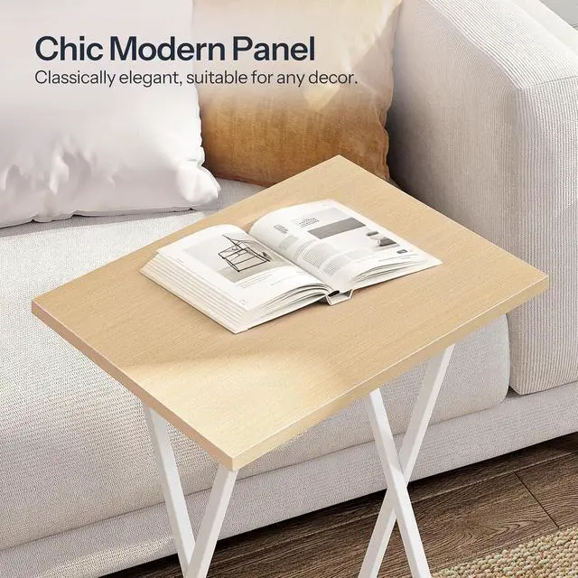 Alt view image 7 of 7 - Folding TV Tray Tables, Set of 2 Side Table for Small Space, Industrial Snack Tables for Eating at Couch, Stable Metal Frame, Easy Assembly, Space Saving, Natural and White WN25BZ01