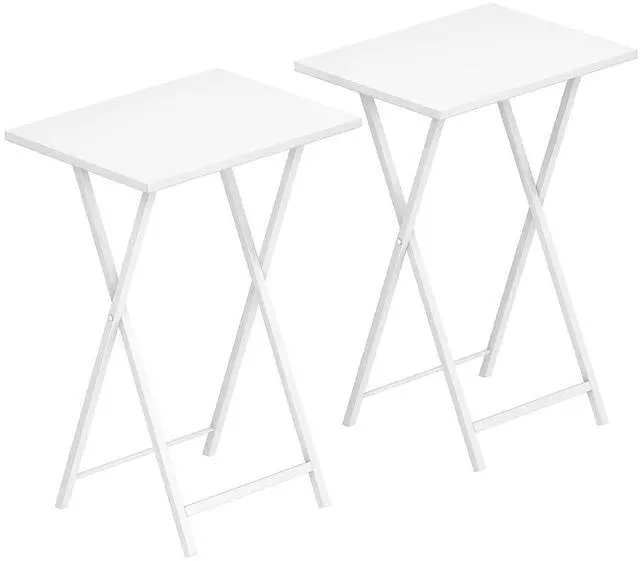 Main image of Folding TV Tray Tables, Set of 2 Side Table for Small Space, Industrial Snack Tables for Eating at Couch, Stable Metal Frame, Easy Assembly, Space Saving, White WW25BZ01N1