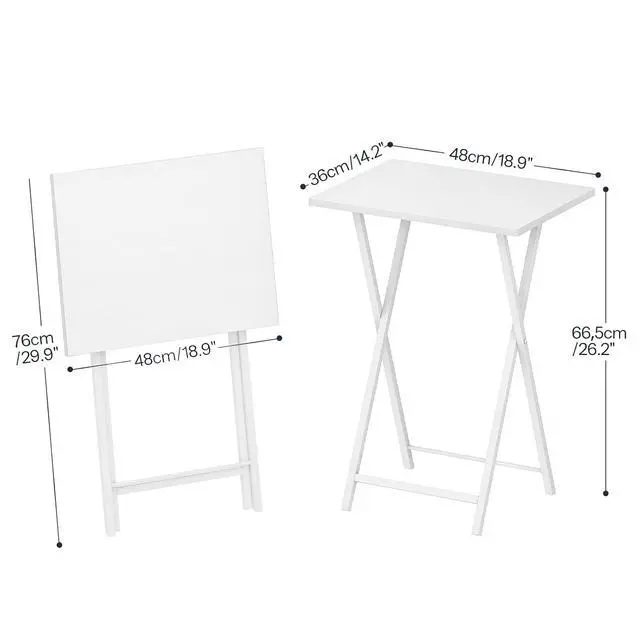 Alt view image 3 of 7 - Folding TV Tray Tables, Set of 2 Side Table for Small Space, Industrial Snack Tables for Eating at Couch, Stable Metal Frame, Easy Assembly, Space Saving, White WW25BZ01N1