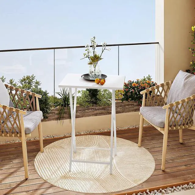 Alt view image 2 of 7 - Folding TV Tray Tables, Set of 2 Side Table for Small Space, Industrial Snack Tables for Eating at Couch, Stable Metal Frame, Easy Assembly, Space Saving, White WW25BZ01N1