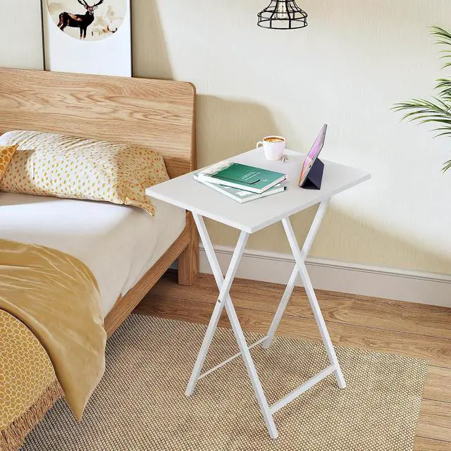 Alt view image 4 of 7 - Folding TV Tray Tables, Set of 2 Side Table for Small Space, Industrial Snack Tables for Eating at Couch, Stable Metal Frame, Easy Assembly, Space Saving, White WW25BZ01N1