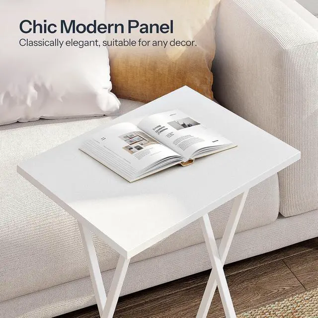 Alt view image 6 of 7 - Folding TV Tray Tables, Set of 2 Side Table for Small Space, Industrial Snack Tables for Eating at Couch, Stable Metal Frame, Easy Assembly, Space Saving, White WW25BZ01N1