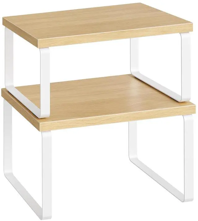 Main image of Cabinet Organizer Shelf, Set of 2, Kitchen Countertop Organizer, Kitchen Countertop Shelf, Spice Rack for Counter, Stackable, Expandable for Cabinet, Kitchen, Natural and White WN33TL01