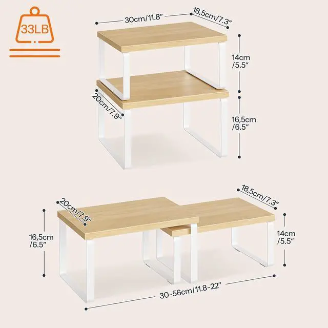 Alt view image 3 of 7 - Cabinet Organizer Shelf, Set of 2, Kitchen Countertop Organizer, Kitchen Countertop Shelf, Spice Rack for Counter, Stackable, Expandable for Cabinet, Kitchen, Natural and White WN33TL01