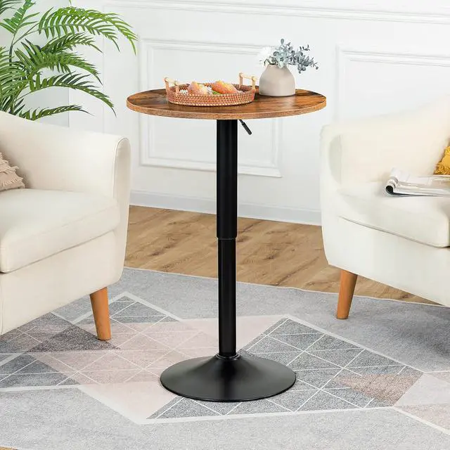Alt view image 2 of 7 - Bar Table, Height-Adjustable Round Pub Table 27-35.4 Inches with Sturdy Base, Modern Style, Easy to Assemble, Suitable for Small Space, Rustic and Black BF58BT01G1