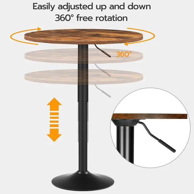 Alt view image 6 of 7 - Bar Table, Height-Adjustable Round Pub Table 27-35.4 Inches with Sturdy Base, Modern Style, Easy to Assemble, Suitable for Small Space, Rustic and Black BF58BT01G1