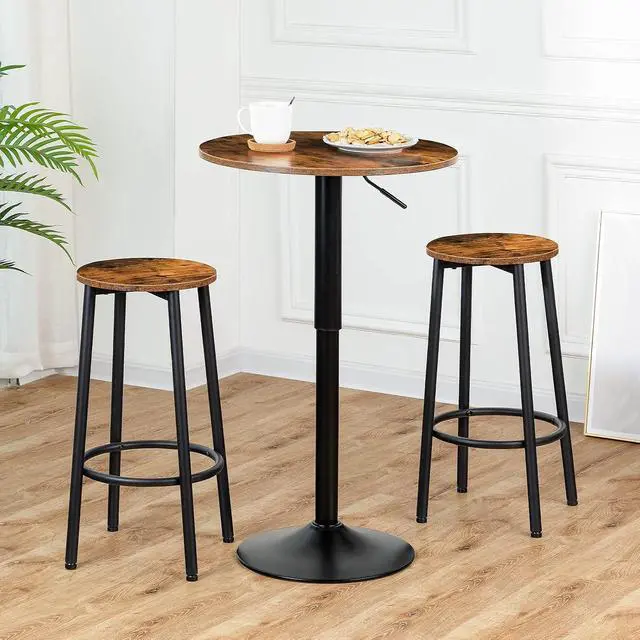 Alt view image 5 of 7 - Bar Table, Height-Adjustable Round Pub Table 27-35.4 Inches with Sturdy Base, Modern Style, Easy to Assemble, Suitable for Small Space, Rustic and Black BF58BT01G1