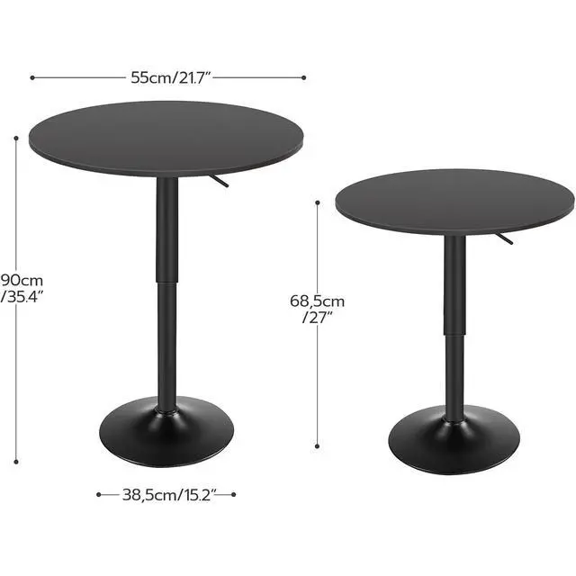 Alt view image 3 of 7 - 2 Pcs Bar Table, Height-Adjustable Round Pub Table 27-35.4 Inches with Sturdy Base, Modern Style Bar Table Easy Assembly with Metal Base for Pub, Party and Small Places, Black BK58BTP201G1N1