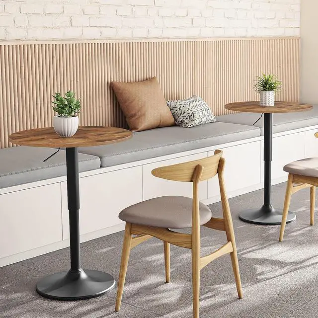 Alt view image 7 of 7 - Bar Table, Height-Adjustable Round Pub Table 27-35.4 Inches with Sturdy Base, Modern Style, Easy to Assemble, Suitable for Small Space, Rustic and Black BF58BT01G1
