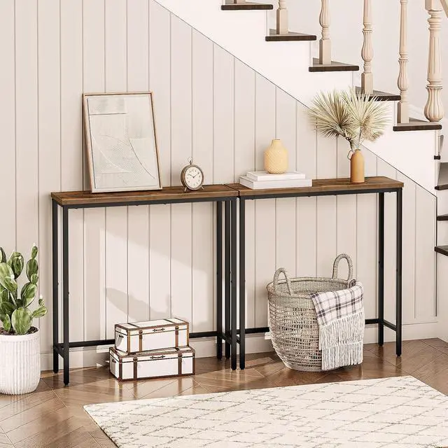 Alt view image 7 of 7 - 2 Pack Narrow Console Table, 29.5" Small Entryway Table, Thin Long Sofa Side Display Table, for Hallway, Bedroom, Living Room, Foyer, Rustic Brown and Black BF75XGP201