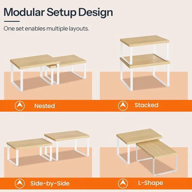 Alt view image 6 of 7 - Cabinet Organizer Shelf, Set of 2, Kitchen Countertop Organizer, Kitchen Countertop Shelf, Spice Rack for Counter, Stackable, Expandable for Cabinet, Kitchen, Natural and White WN33TL01