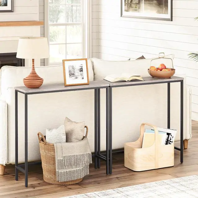 Alt view image 4 of 7 - 2 Pack Narrow Console Table, 29.5" Small Entryway Table, Thin Long Sofa Side Display Table, for Hallway, Bedroom, Living Room, Foyer, Greige and Black BG75XGP201